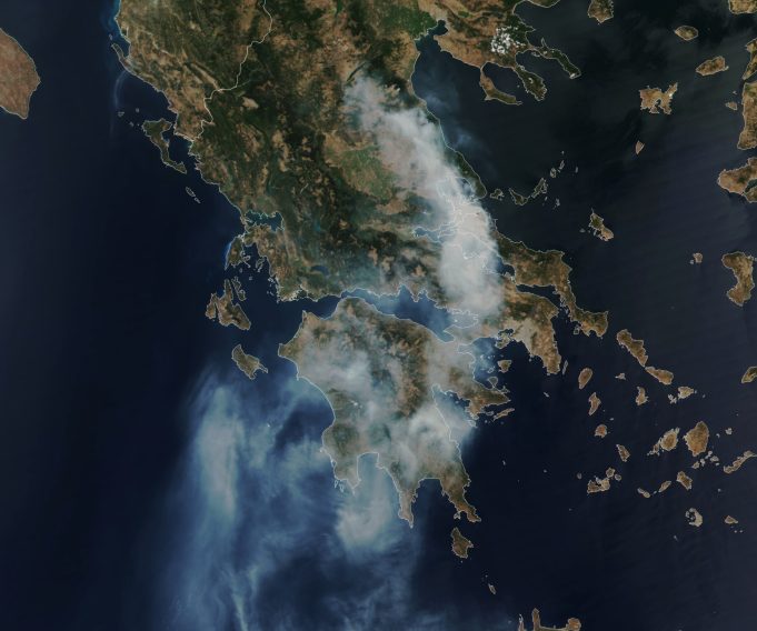2023 Greece Rhodes Wildfires Aerial Firefighters battling a large wildfire on the Greek island of Rhodes as flames approach seaside resorts