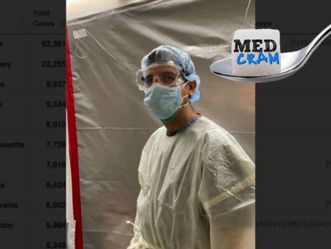 Doctor wearing protective gear correctly Physician in scrubs demonstrates donning N95 respirator and gown inside hospital clean zone before entering COVID-19 ICU.