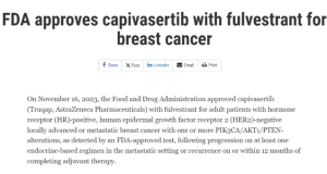 FDA Approves Truqap for HR+ HER2- Breast Cancer FDA logo on podium with Truqap capsule blister pack, symbolizing new breast cancer drug approval