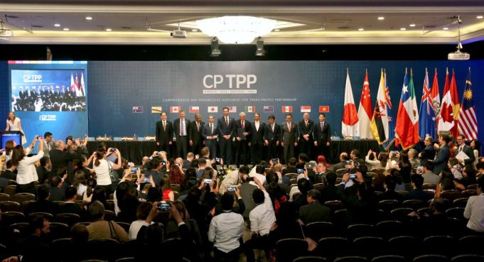 Chile Cptpp Ratification Ceremony Chilean and Malaysian flags flank a document titled CPTPP, symbolizing the new trade partnership.