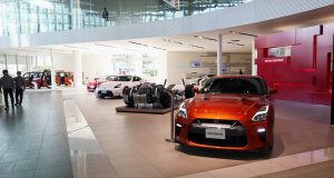 Empty car showroom in China with closed doors and no customers during coronavirus lockdown