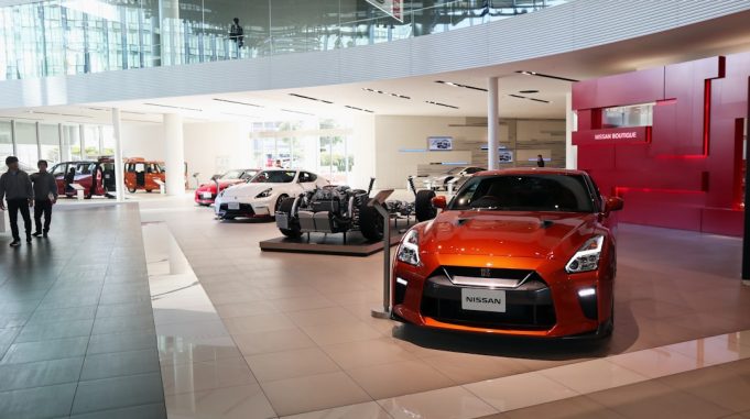 Empty car showroom in China with closed doors and no customers during coronavirus lockdown