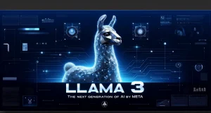 Meta AI Releases Llama Large Language Models A computer screen displays code and text from Meta AI's Llama large language model, with a researcher typing at a keyboard.