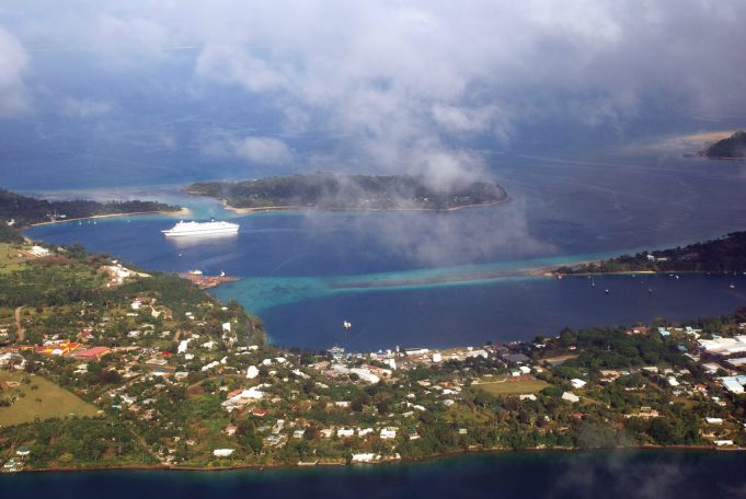 Port Vila Jenny Regenvanu stands at a podium in Port Vila, Vanuatu, after being elected the city's first female mayor.