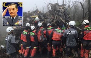 Taiwan General Missing After Black Hawk Crash Rescue crews navigate muddy mountain terrain in northern Taipei searching for a downed Black Hawk helicopter carrying Taiwan's top general.