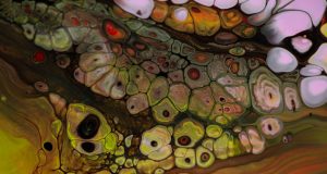 A researcher examines a synthetic embryo-like structure under a microscope in a laboratory setting.