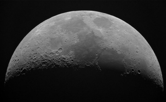 57-Year-Old Apollo 12 Lunar Photo Released by PURSUE Archive Grainy black-and-white lunar photograph with five circled areas labeled Area 1 through Area 5 above the horizon.