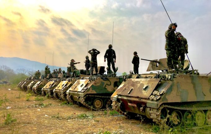 Ukrainian National Guard troops in training gear at a camp in Sumy Oblast before the Russian attack.